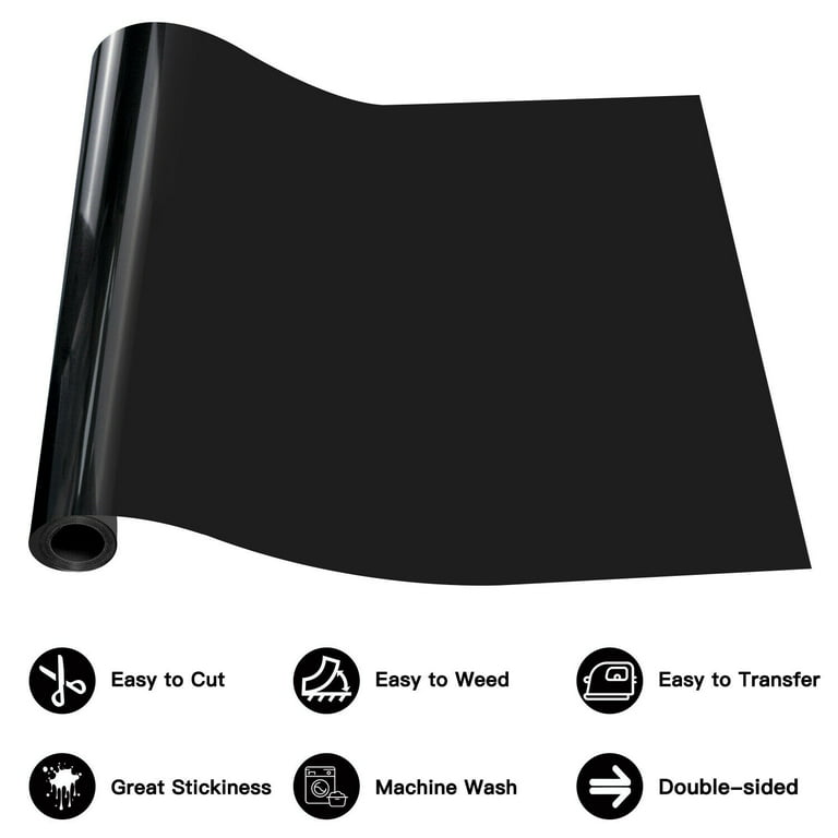 Premium Black Heat Transfer Vinyl 12“x20ft Black HTV Vinyl Rolls for T  Shirt Easy to Weed Black Iron on Vinyl for Cricut Cameo & Heat Press Machine