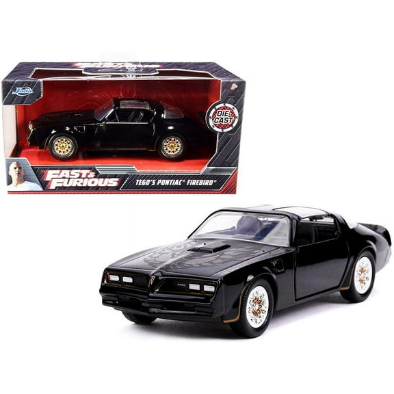 Tego's Pontiac Firebird Black with Gold Stripes and Hood Bird Fast & Furious Series 1/32 Diecast Model Car by Jada