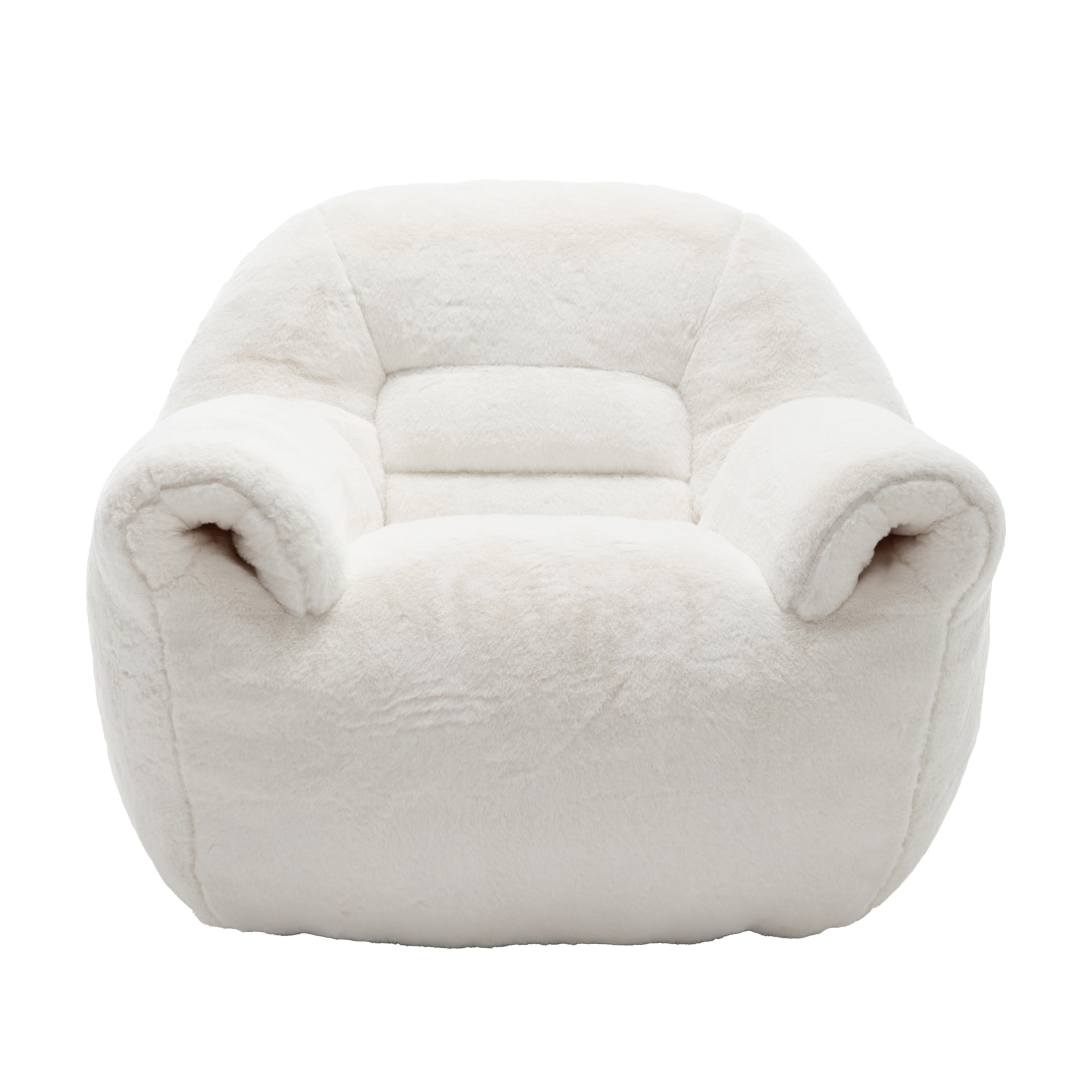 Noble House Eleanor Faux Fur Bean Bag Chair, Comfy Stuffed Floor Lounge Sofa with Back Support for Living Room, White