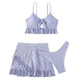 thumbnail image 4 of HAPIMO 3Pc Ruffle Bikini Swimsuit Sleeveless Bathing Suit Solid Cutout Beachwear Camisole with Pleated Skirts Swimwear Tropical Hawaii Hot Spring Beach Dress Purple L, 4 of 5
