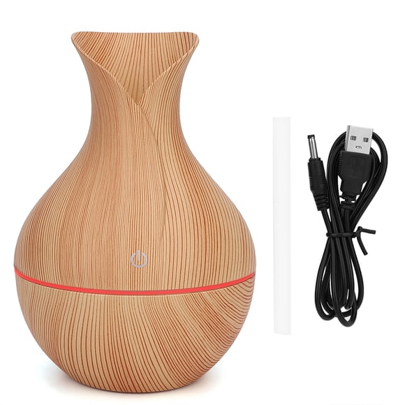 Humidificador ultrasónico de madera con USB y LED, purificador de aire con luz de 7 colores para el hogar (veta de madera clara)