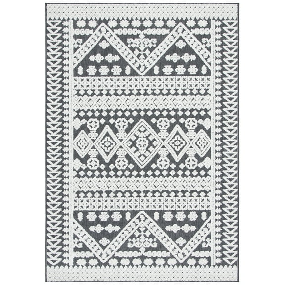 SAFAVIEH Cabana Arielle Ivory/Grey 2'2"X9' Runner Indoor/Outdoor Area Rug Ivory/Grey, 5'5" x 7'7"