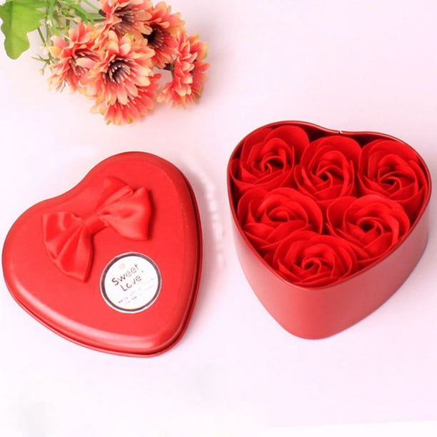 Xihbxyly Jabones de Rosas, Caja En Forma de Corazón con Nudo de Mariposa, Elegante Set de Regalo de Boda, Lujoso Jabón de Manos y Baño, Perfecto para Amigos, Opciones de Color Rojo y Azul, 9,5 X 9 X