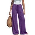 thumbnail image 3 of Wide Leg Palazzo Pants for Women Drawstring Elastic Waist Solid Pants Causal Summer Beach Vacation Pants, M, 3 of 6