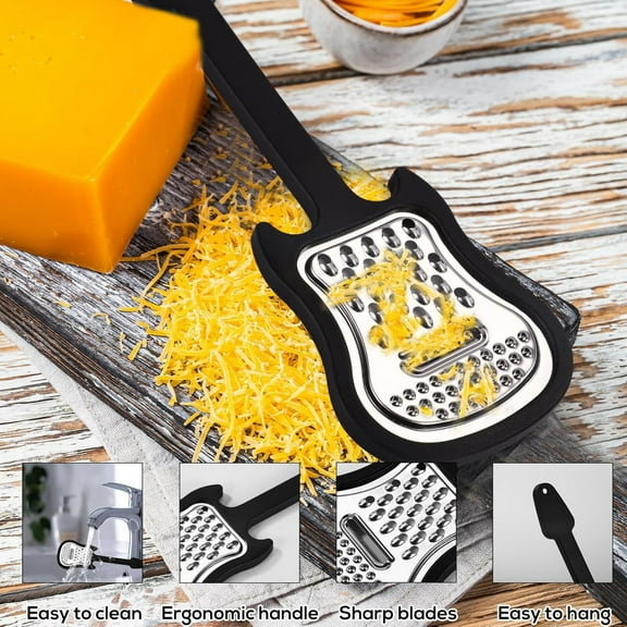 Guitar Shaped Kitchen Grater, 3-in-1 Multi-function Stainless Steel Grater for Cheese & Vegetables, Slicer Shredder for Salad Pizza Baking, Easy Grip & Clean, Space Saving Food Grater