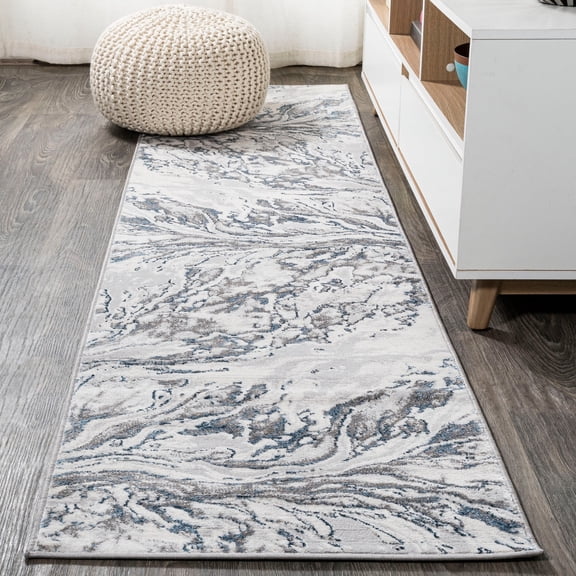 JONATHAN Y SILK ORCHID 2 x 10 Runner Rug, Swirl Marbled Abstract - Gray/Blue, SOR203B-210
