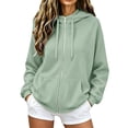 thumbnail image 2 of Summer Sweatshirts For Women No Hood Lightweight Crewneck Shirt Long Sleeve Pullover Casual Hoodless Hoodie Green L, 2 of 5