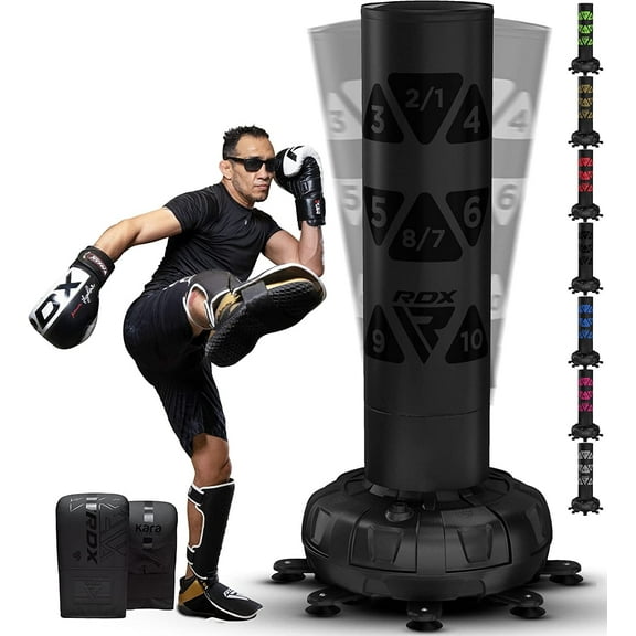 RDX Free Standing Punching Bag with Gloves for Boxing, MMA, Kickboxing, 6FT XXL Heavy Duty Adult Ronin Target Pedestal Bag Set, Black
