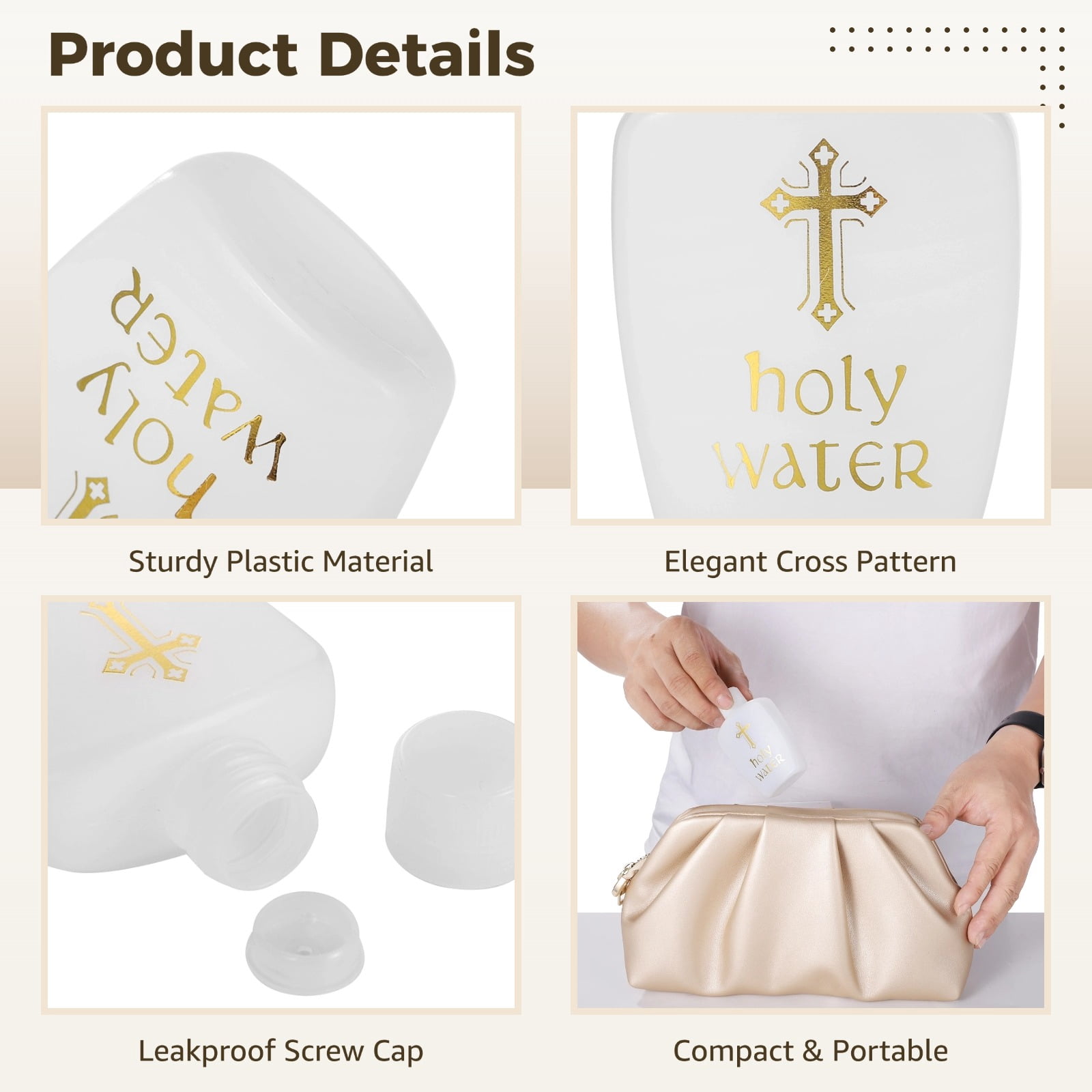 40 Pcs Holy Water Bottles, 2.03 oz/60 ml White Plastic Bottles with Cross Design, Reusable Empty Water Containers for Religious Ceremonies, Baptism Parties, Personal Use, and Church Services