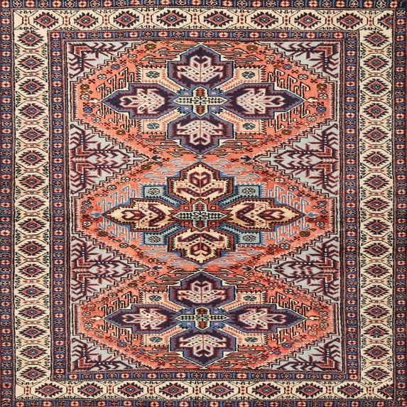 Ahgly Company Machine Washable Indoor Square Traditional Light French Beige Brown Area Rugs, 6' Square