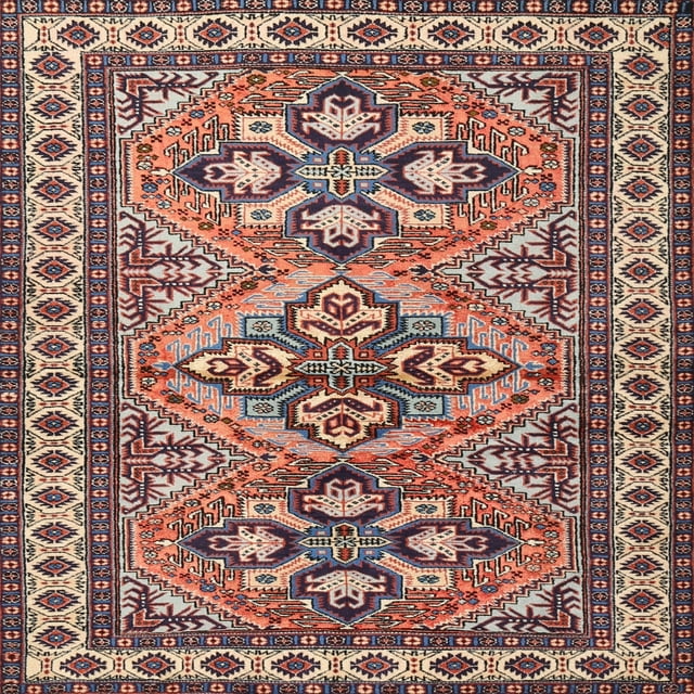 Ahgly Company Machine Washable Indoor Square Traditional Light French Beige Brown Area Rugs, 5' Square