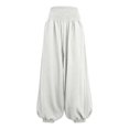 thumbnail image 4 of Women's Solid Color High Waisted Gathered Cotton Linen Pants, Balloon Harem Trousers with Elastic Cuff, Loose Wide Leg Breathable Summer Travel Casual Pants White M, 4 of 4