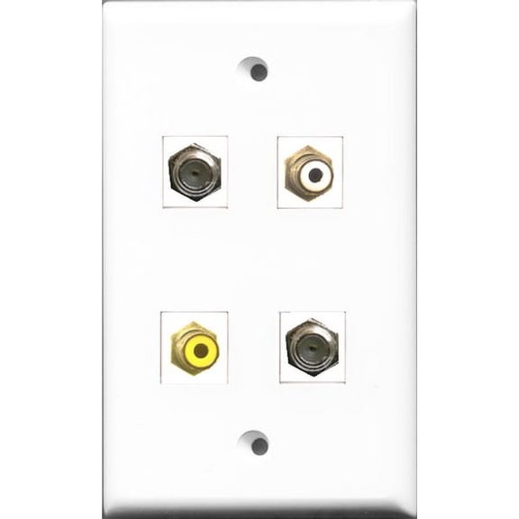 RiteAV 1 Port RCA White and 1 Port RCA Yellow 2 Port Coax Cable TV- F-Type Wall Plate