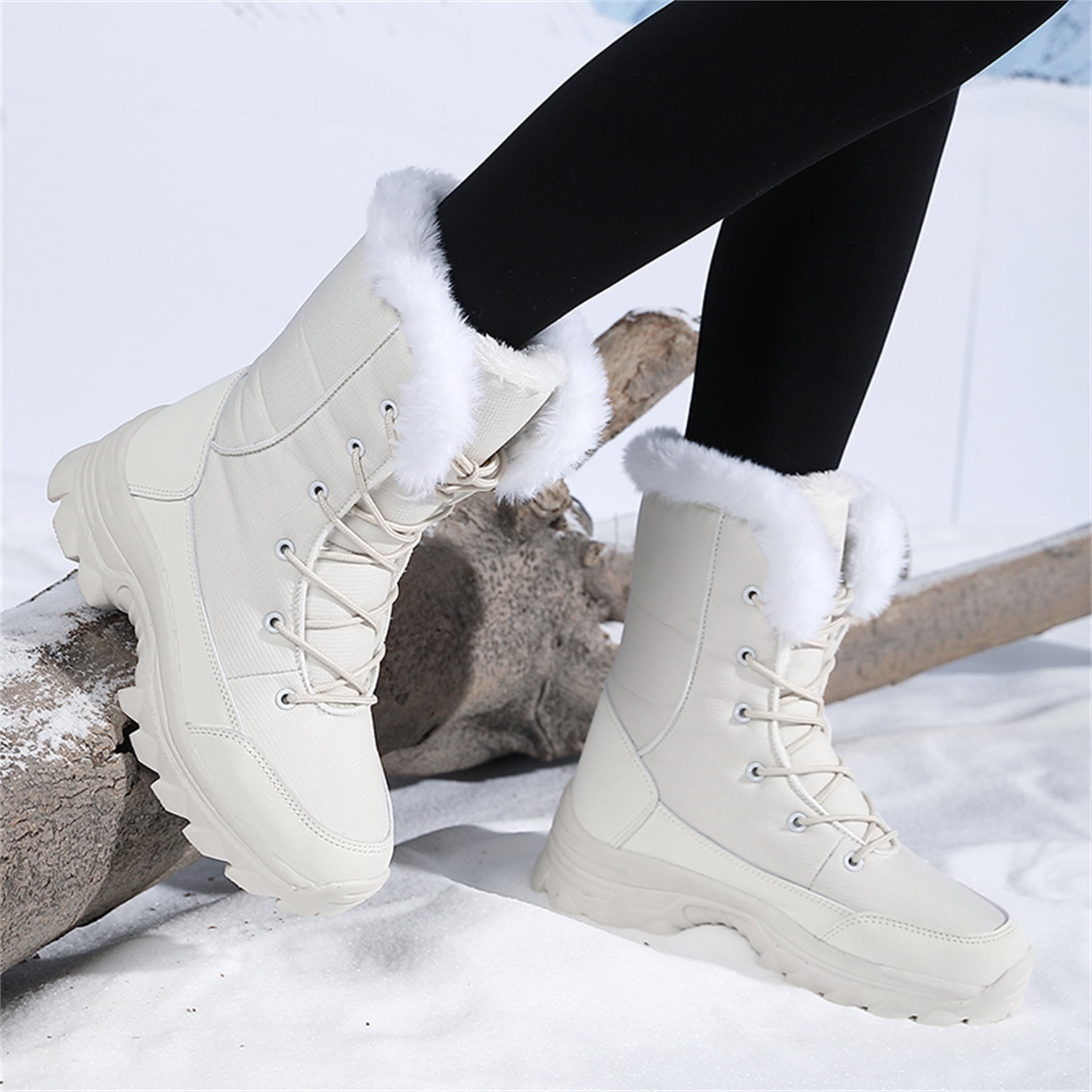 YOURDIARY Womens Winter Snow Boots Waterproof Warm Walking Shoes Mid-Calf Hiking Booties Faux Fur Lining