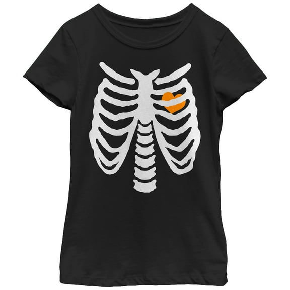 Girl's Lost Gods Halloween Skeleton Rib Cage Love  Graphic Tee Black Large