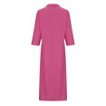 thumbnail image 5 of Elainilye Fashion Dresses for Women 2024 Plus Size Summer Casual Loose Turn-down Collar Slit Solid Long Sleeve Long Dresses,Pink, 5 of 6