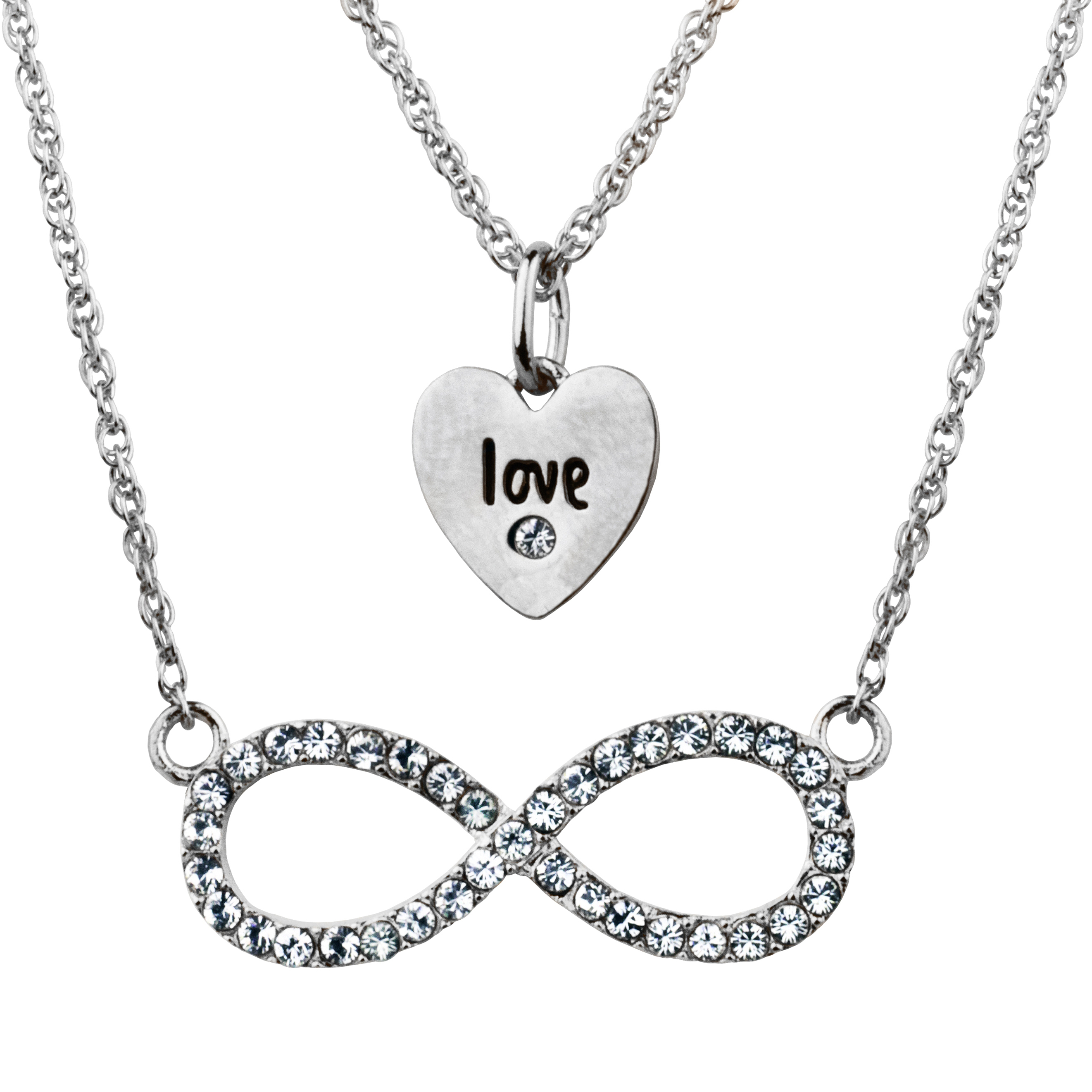 Truly Inspired Swarovski Crystal Fine Silver Plated Love Infinity Duo Necklace Set Walmart Com Walmart Com