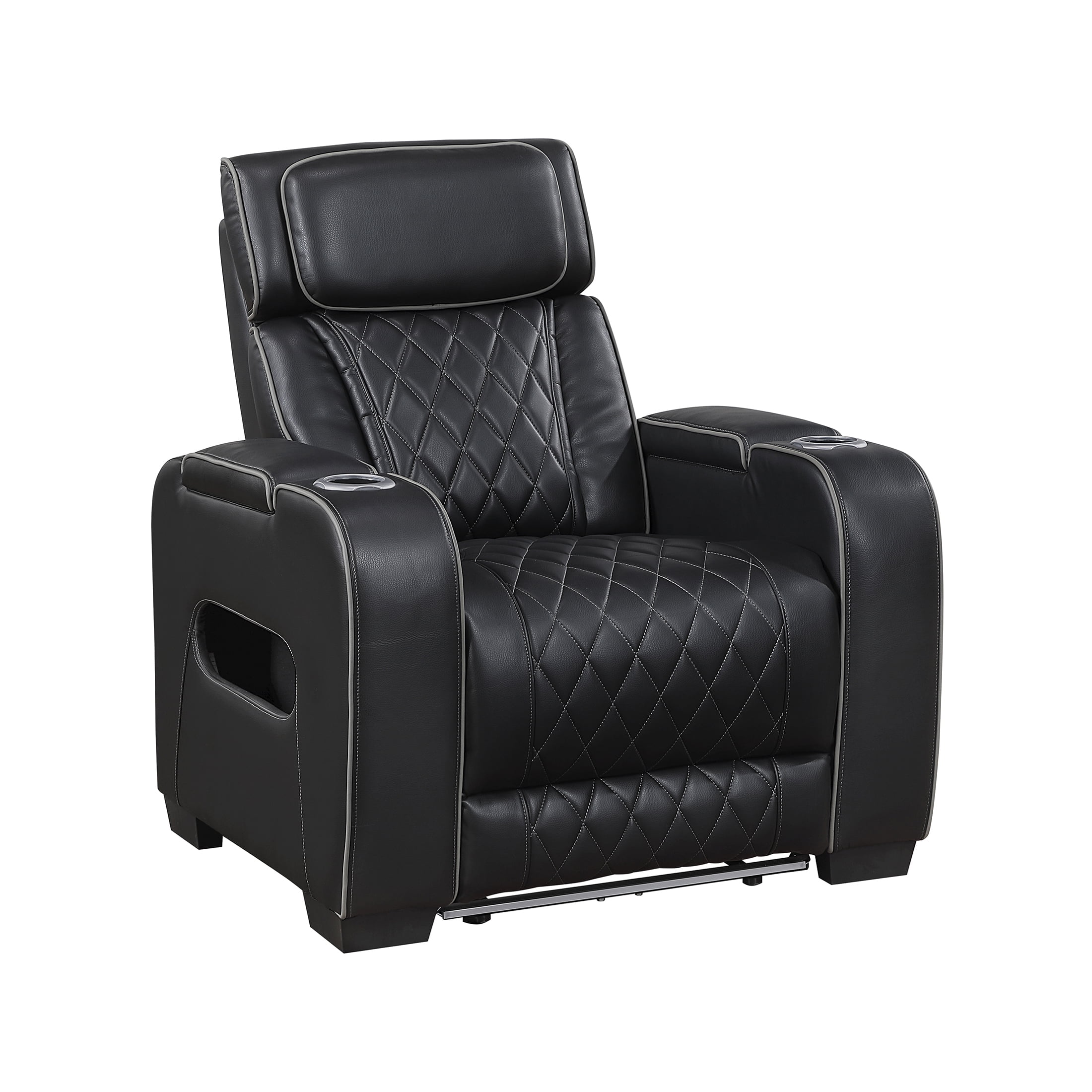 OakvillePark Rowanford Faux Leather Power Reclining Chair with Power Headrest, Cup Holders and Storage Arms(Top and Side), Charging Ports and LED Lighting, Black