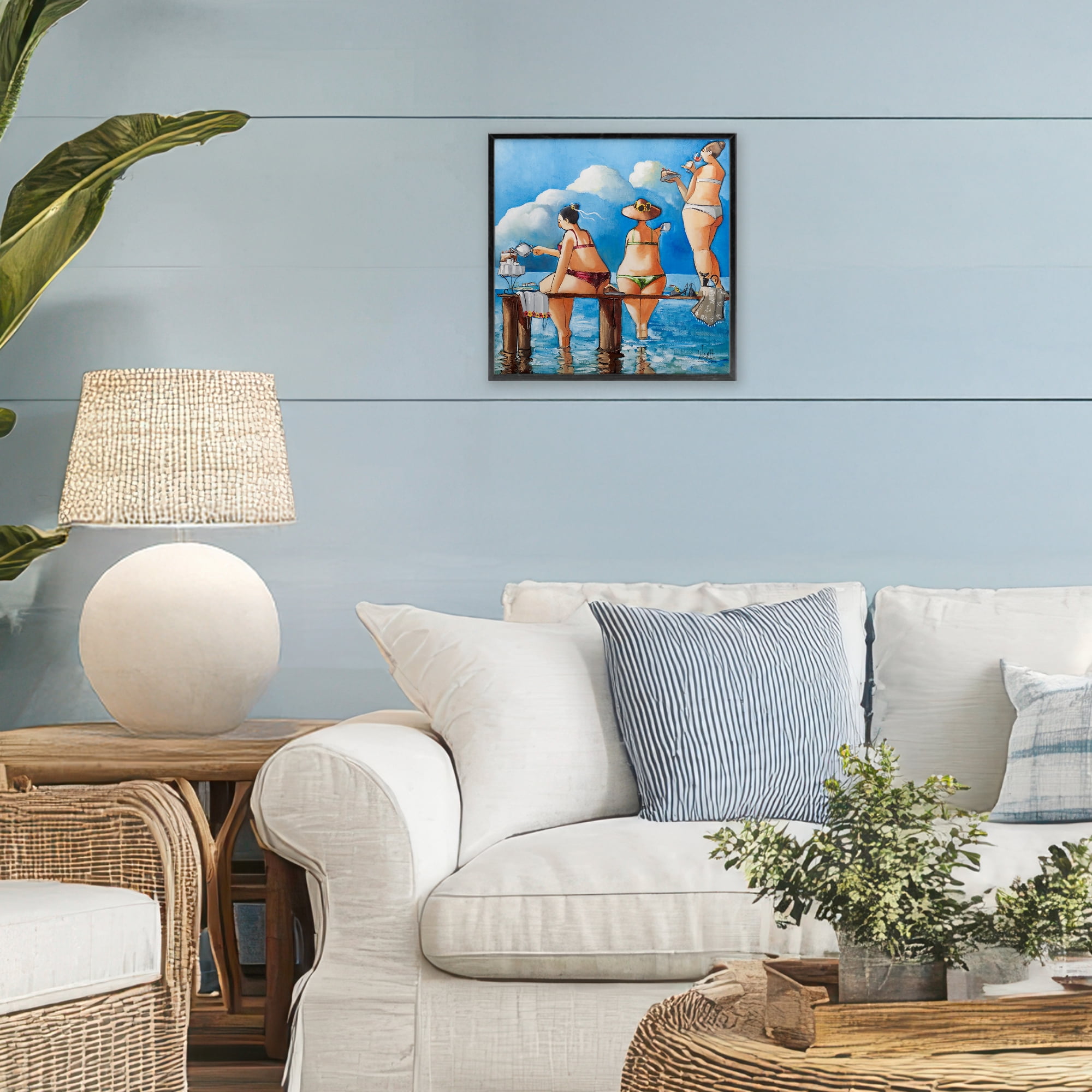 Tea Break On The Jetty Black Framed Giclee Art, design by Ronald West