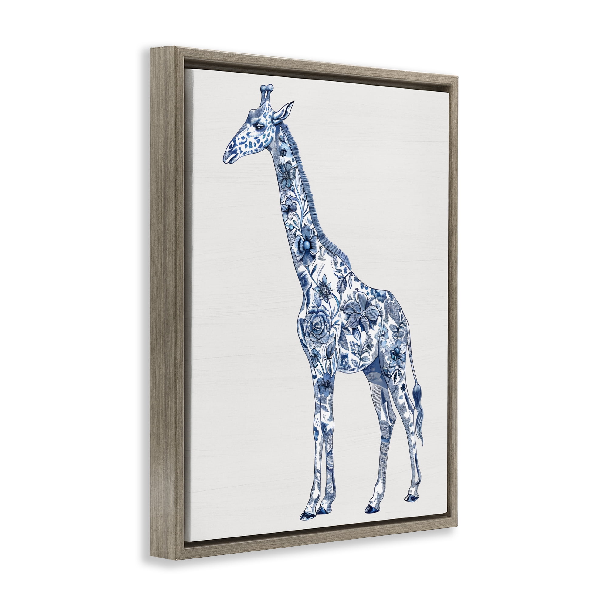 Vintage Toile Giraffe Brown Framed Floater Canvas Wall Art, design by Lettered and Lined