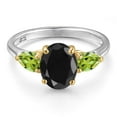 thumbnail image 3 of Gem Stone King 925 Silver and 10K Yellow Gold Black Sapphire and Green Peridot Engagement Ring for Women | 3.33 Cttw | Oval 9X7MM | Gemstone September Birthstone | Size 9, 3 of 6