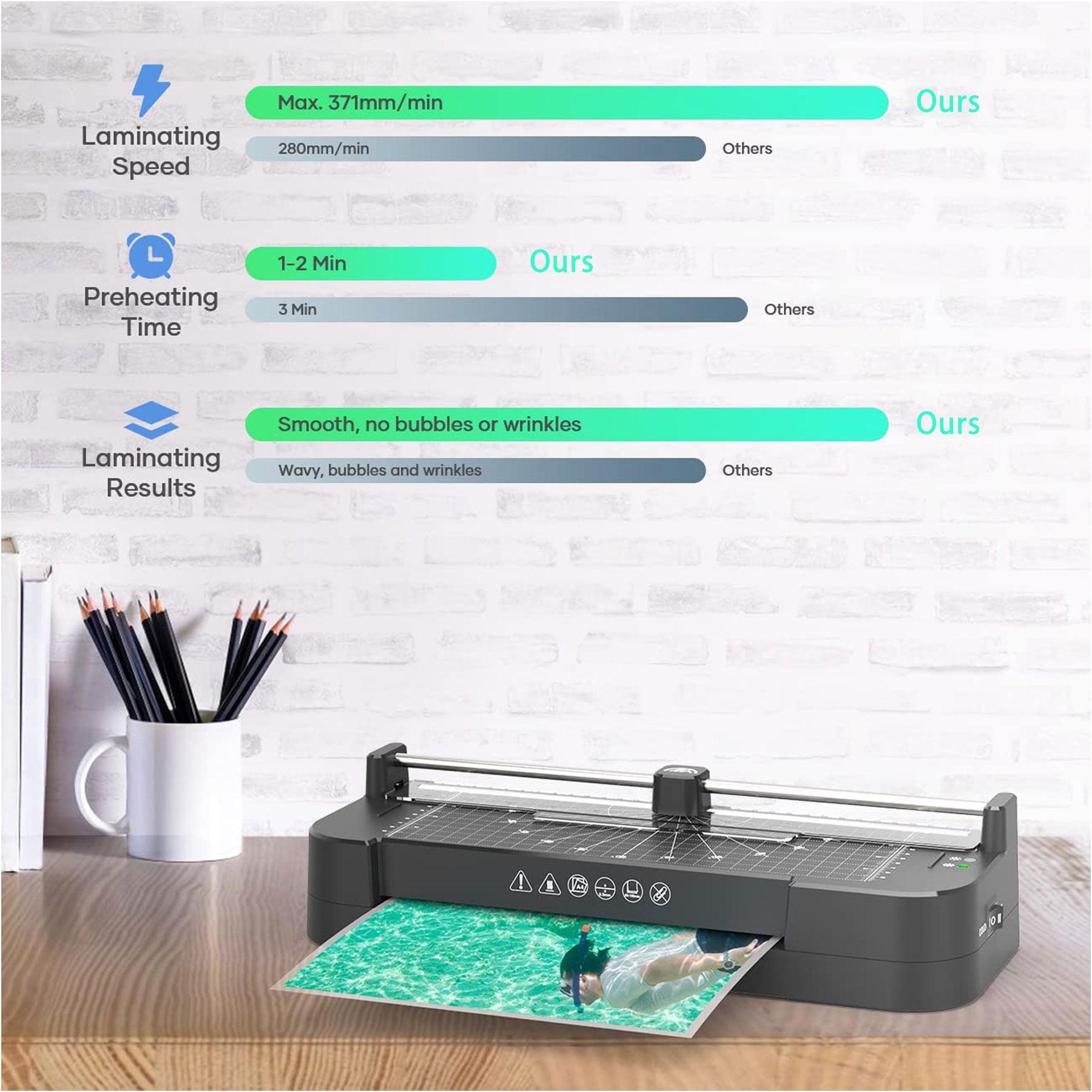 Crenova 9 inch Laminator Machine, Hot & Cold Laminating, Fast Warm-Up, Thermal Laminator with Paper Trimmer for Office Home, Black