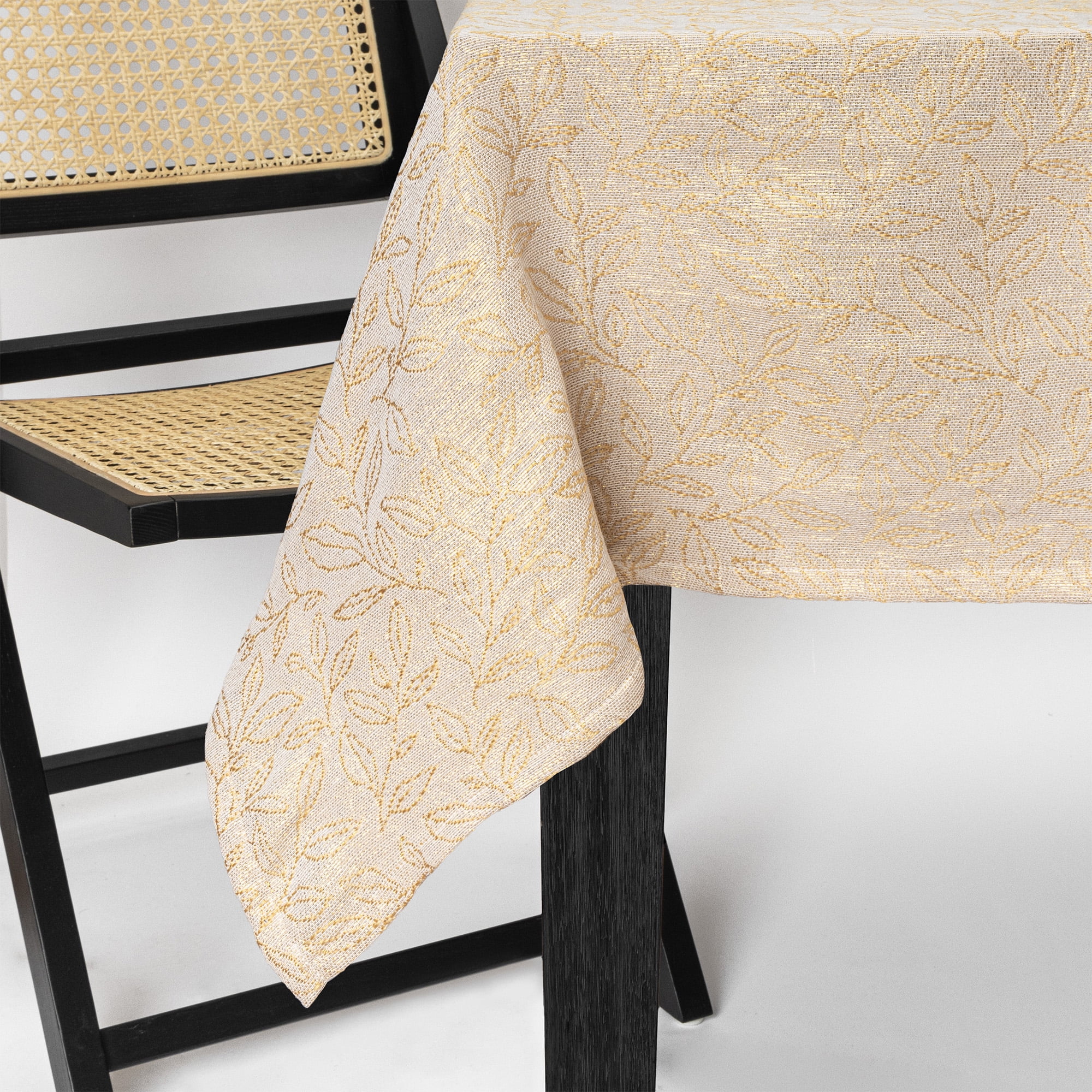 Thyme & Table 84" Rectangle Tablecloth, Cream and Gold Leaf