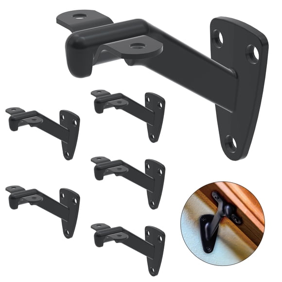 Hand Rail Brackets for Stairs- 6 Pcs Heavy Duty Black Handrail Brackets for Indoor Stairs or Outdoor Stairs Support, 3 Inch Hand Railing Br