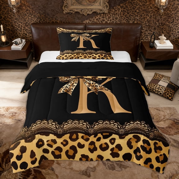 Erosebridal Cheetah Animal Print Kid Twin Comforter Sets, Fashion Ribbon Initial K Bedding Set, 2pcs