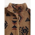 thumbnail image 5 of Women'S Ethnic Print Micro Pellet Plush Zip Front Jacket with Pockets Soft Fleece Outerwear Caramel Color XXL, 5 of 8