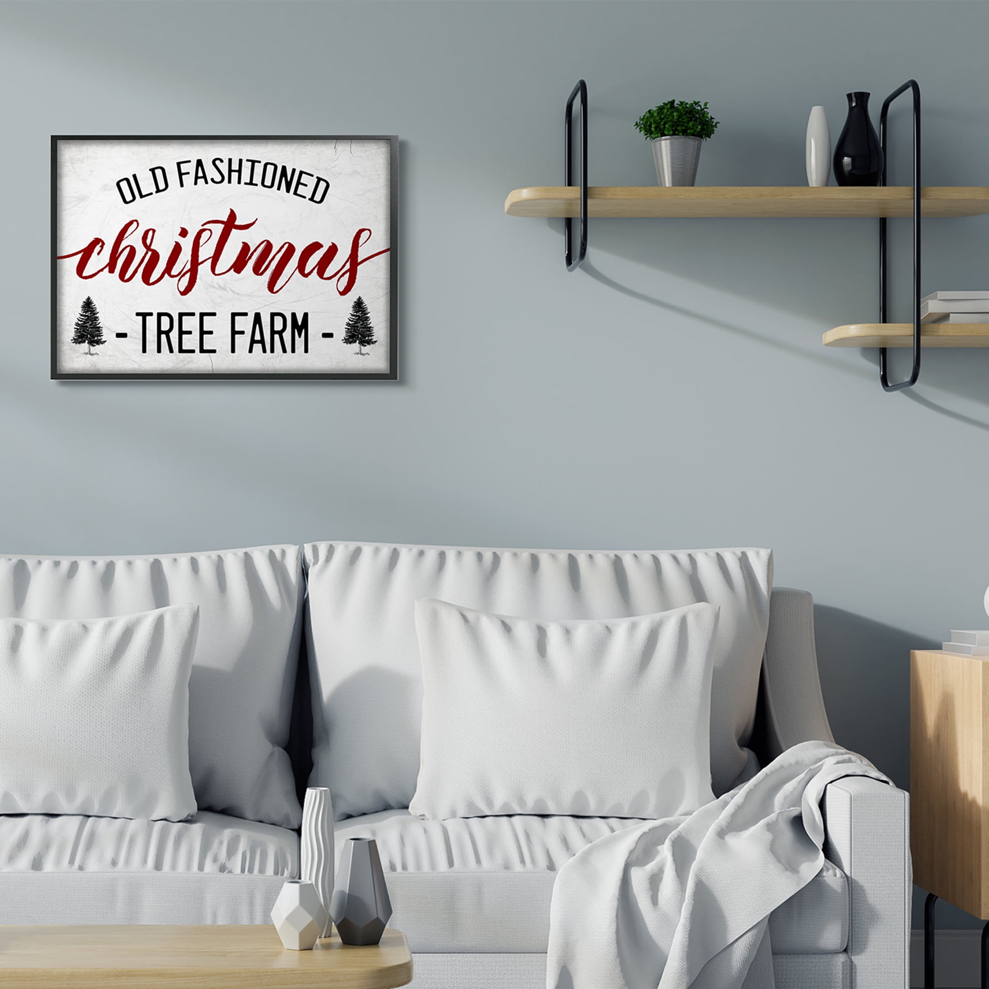 Stupell Home Décor Industries Red Christmas Rustic Tree Farm Sign Black Framed Design by Daphne Polselli