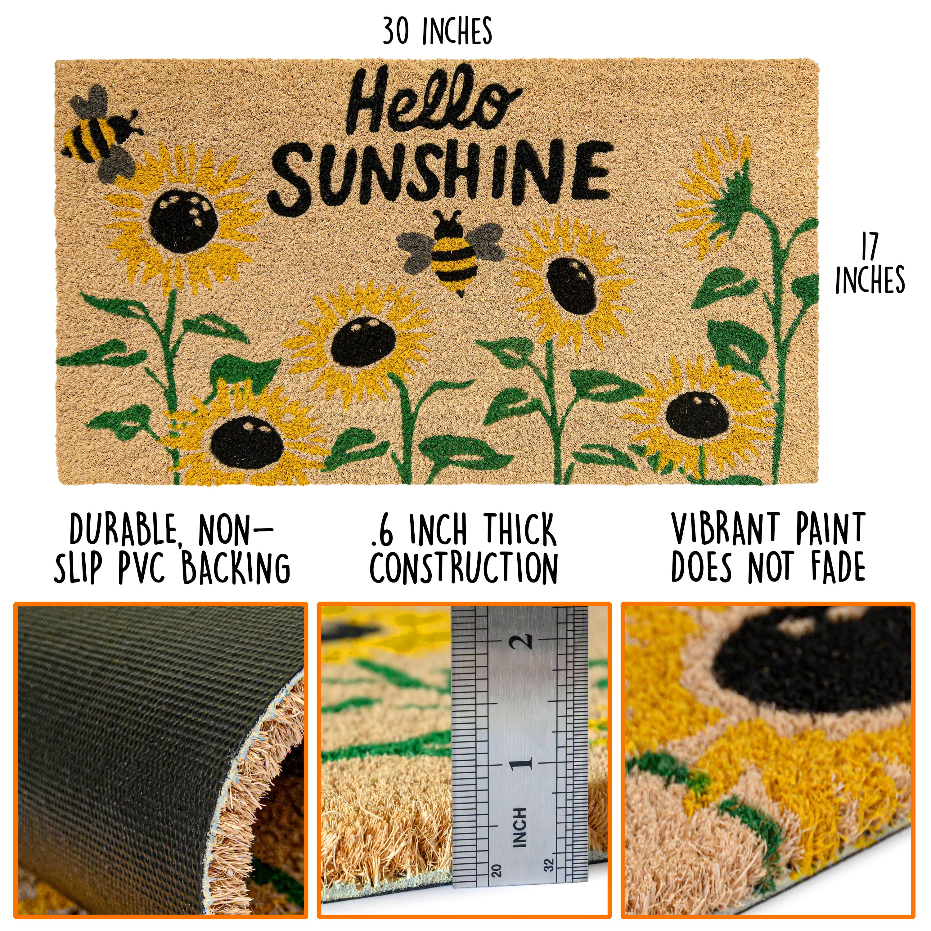 MAINEVENT Sunflower Coir Doormat 30x17 Inch, Sunshine Outdoor Welcome Mat for Outside