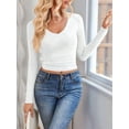 thumbnail image 2 of Long Sleeve Shirts for Women 2025 Fall Fashion V Neck Basics Crop Tops Slim Fitted Y2K Tops Outfits Clothes White S, 2 of 8
