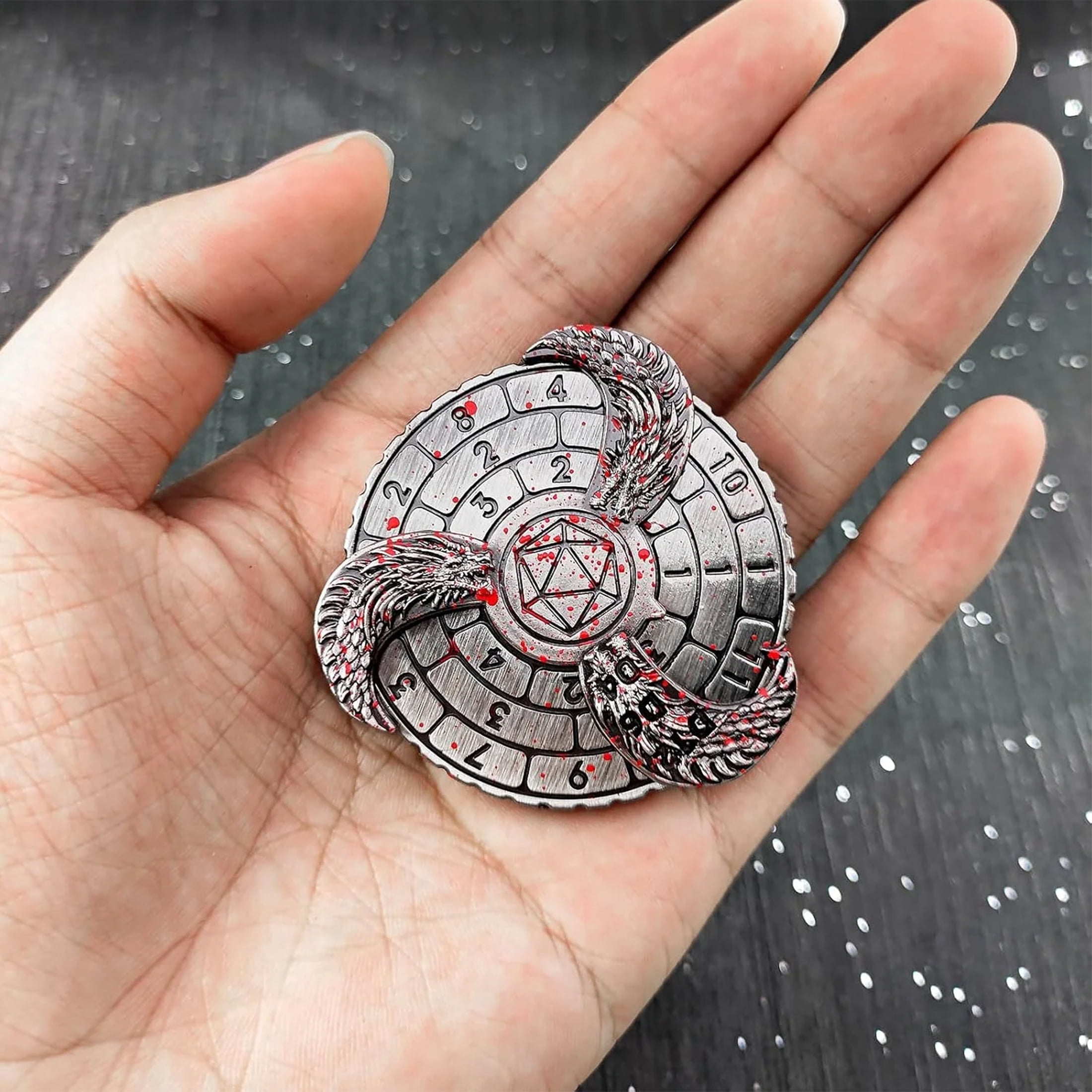 Spinning Mechanical Dice Spinner, Metal Polyhedral D&D Roulette Dice