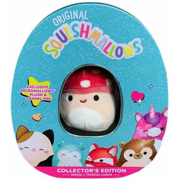 Kellytoy KTY-SQTC-CY-001MU-C Squishmallow Trading Card Collector Tin Series 1 | Malcolm Mushroom