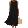 thumbnail image 3 of MaFYtyTPR Summer Denim Tank Dress for Women Trendy Solid Color Crew Neck Loose Casual Sleeveless Dresses With Pocket Black L, 3 of 7