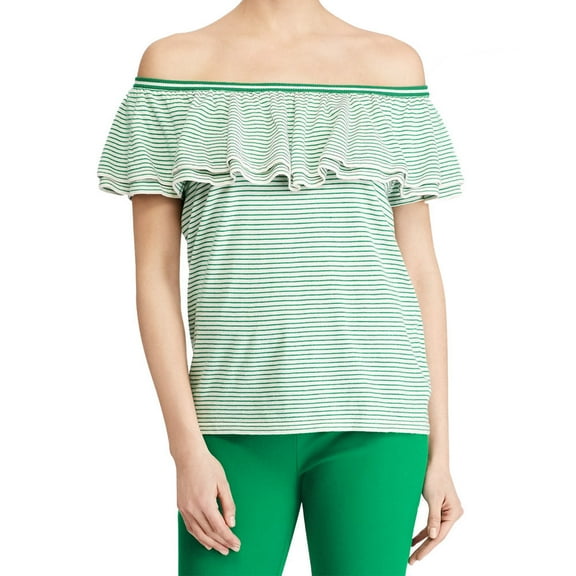 LAUREN RALPH LAUREN Womens Petite Ruffled Off The Shoulder Top;PS