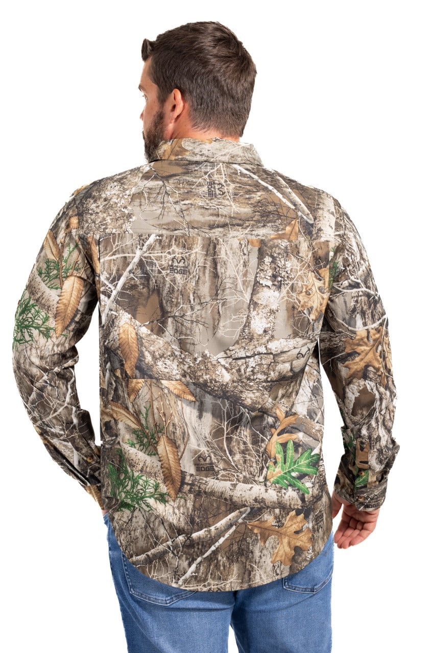Realtree Men's Button Down Long Sleeve Shirt – EDGE Camo – Comfortable & Durable Outdoor Wear | SIZE M