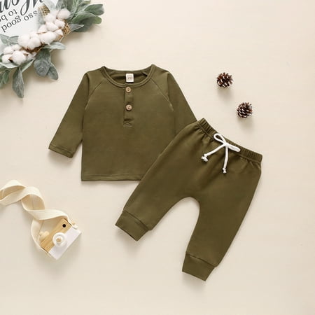 

CHGBMOK Clearance Infant Baby Boys Girls Solid Long Sleeve Button Tops + Pants Outfit Set