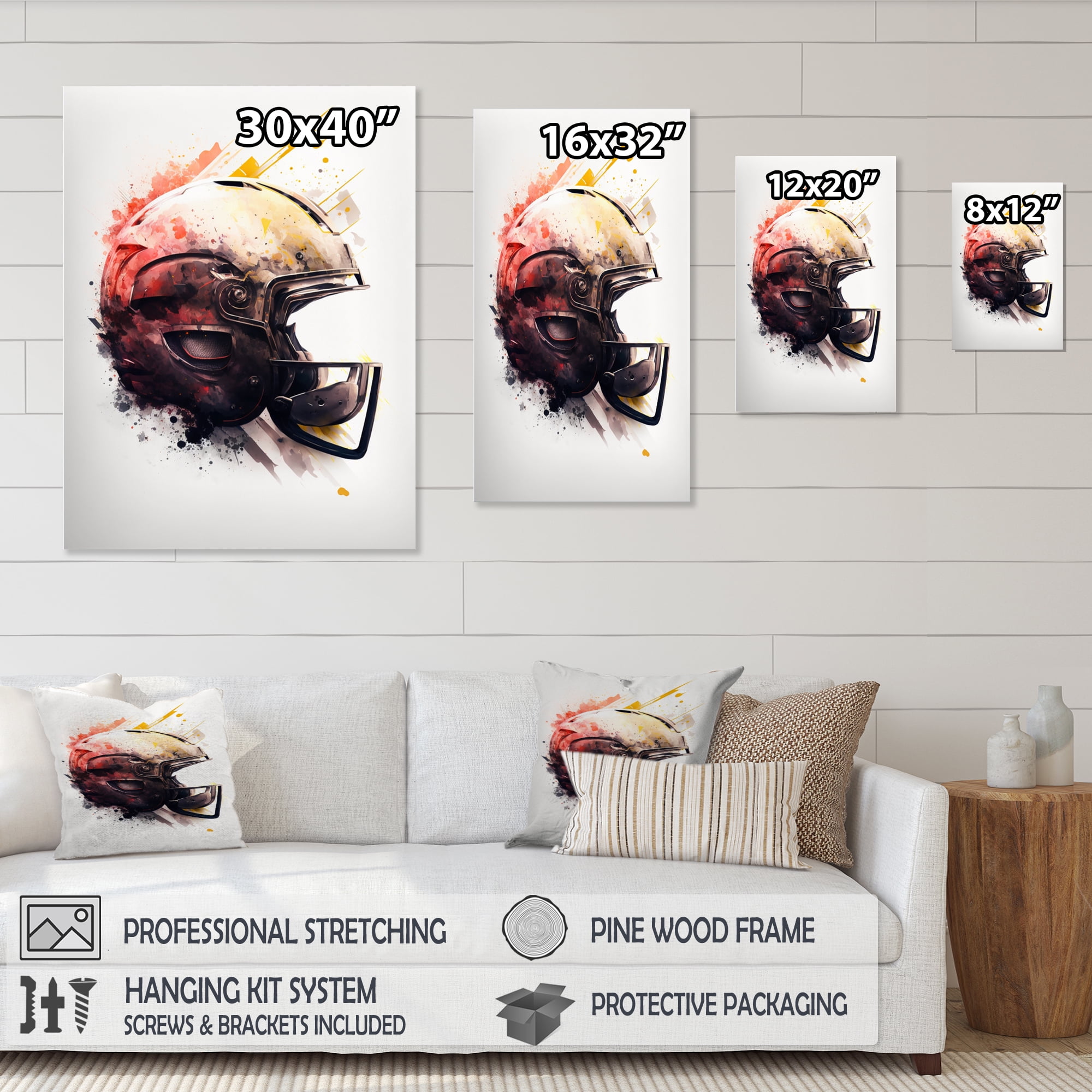 Designart Football Player Helmet IV Canvas Wall Art