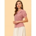 thumbnail image 2 of Unique Bargains Women's Polka Dots Peter Pan Collar Puff Sleeve Summer Shirt Top M Pink, 2 of 5