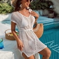 thumbnail image 7 of gakvbuo Summer Beach Cover Up Dress For Women Swimwear Bikini Bathing Suit Coverups Women Sexy Solid Beach Sunscreen Hollow Out Ventilate Knit Sleeveless V-Neck Dresses Smock, 7 of 7