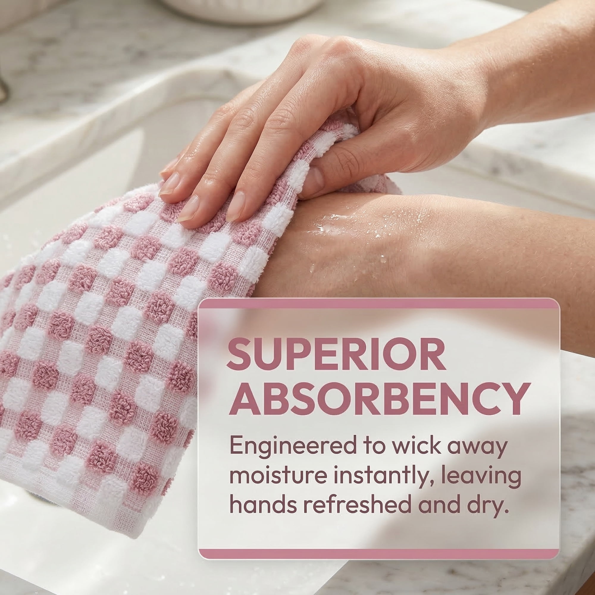 Unique Bargains Checkered Cotton Soft Absorbent Hand Towel Pink 2pcs 29" x 13"