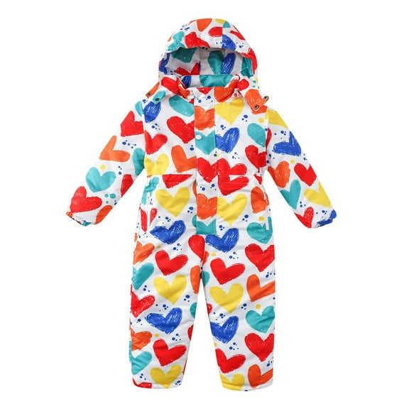 Toddler Winter Jumpsuit Boys Girls Cute Down Coat Puffer Hooded Snowsuit Romper Baby Warm Long Sleeve Onesies, Multicolor, 4 Years