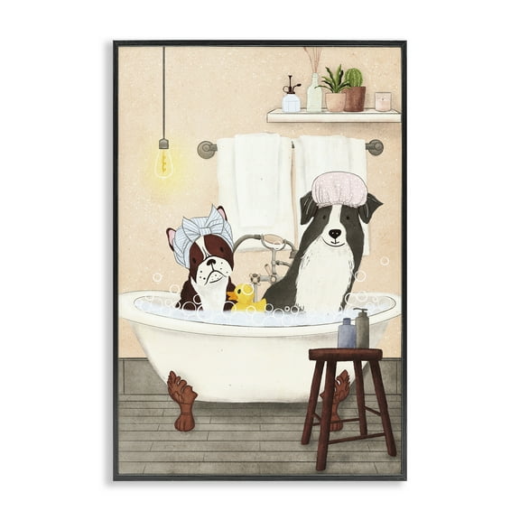 Stupell Industries Doggie Bath Time Typography Painting Black Framed Art Print Wall Art, 12 x 18