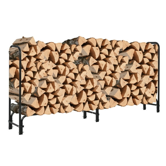 4FT /8FT Heavy Duty Log Rack with Cover - 400LB Capacity Indoor/Outdoor Firewood Storage Organizer, Durable Steel Stacker with Ventilated Design, Tool-Free Assembly, Black