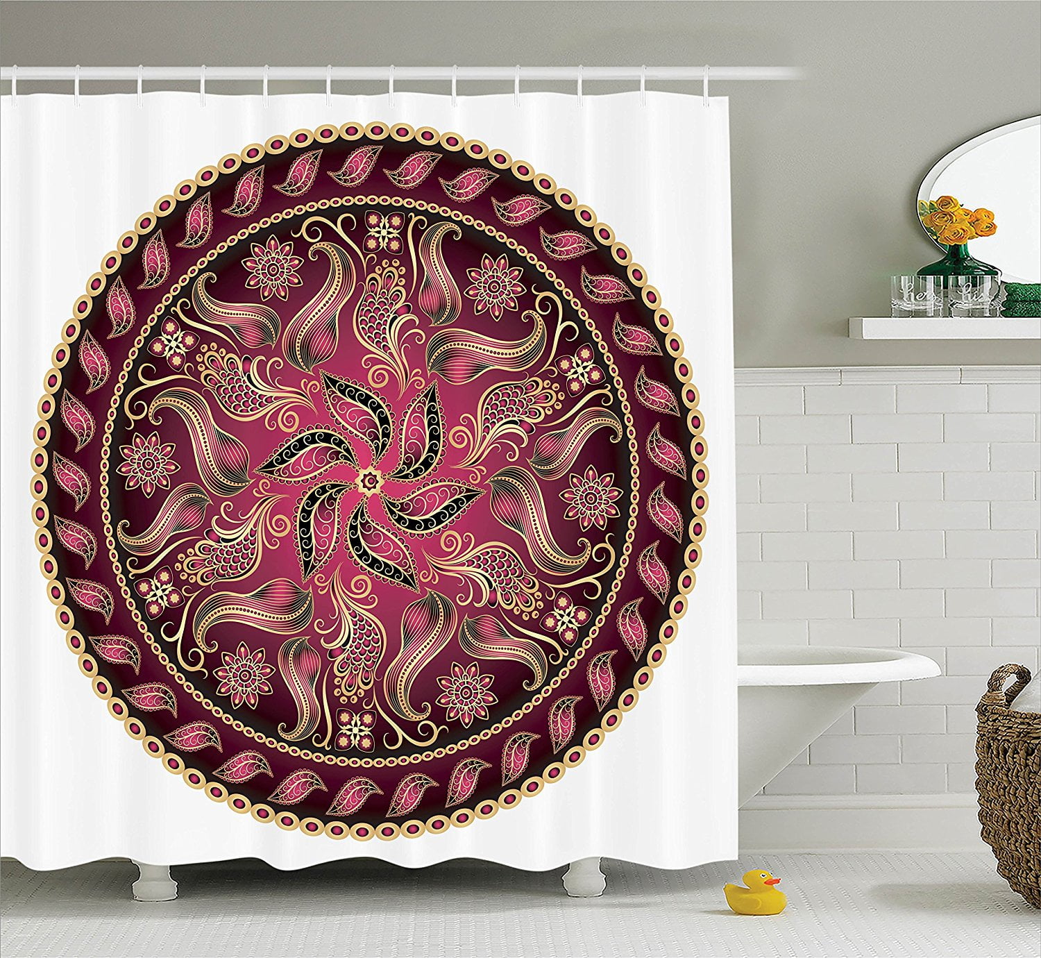 Mandala Decor Shower Curtain Set By , Vintage Mandala Pattern Higher Level Of Balance Eternity