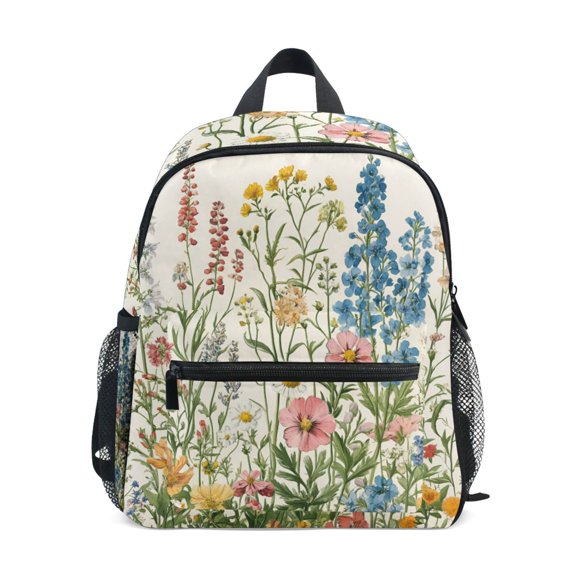 FORMRS School Backpack with Front Zippered Pocket 12" Student Travel Daypack, Colorful Wildflowers