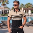thumbnail image 2 of OIOLOYJM Mens Waffle Polo Shirts Casual Short-Sleeve Striped Button Pocket Golf Shirts Work Muscle Fit Polos Summer Sport Clothing Khaki 2XL, 2 of 8