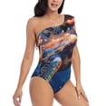 thumbnail image 3 of Sikiie Night Sky Turtle Print Women One Piece Swimsuits Tummy Control One Shoulder Bathing Suits Ruffle Swimwear, From S to XXL-X-Large, 3 of 6